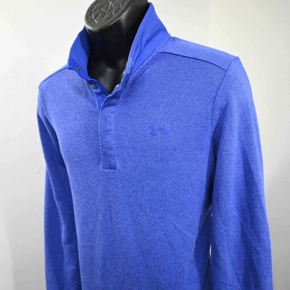 Under Armour Golf Jacket Mens Medium Blue ColdGear Loose Pullover Snap Neck